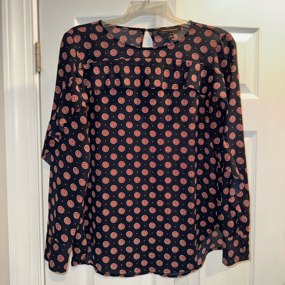 Banana Republic Navy and Red Patterned Blouse